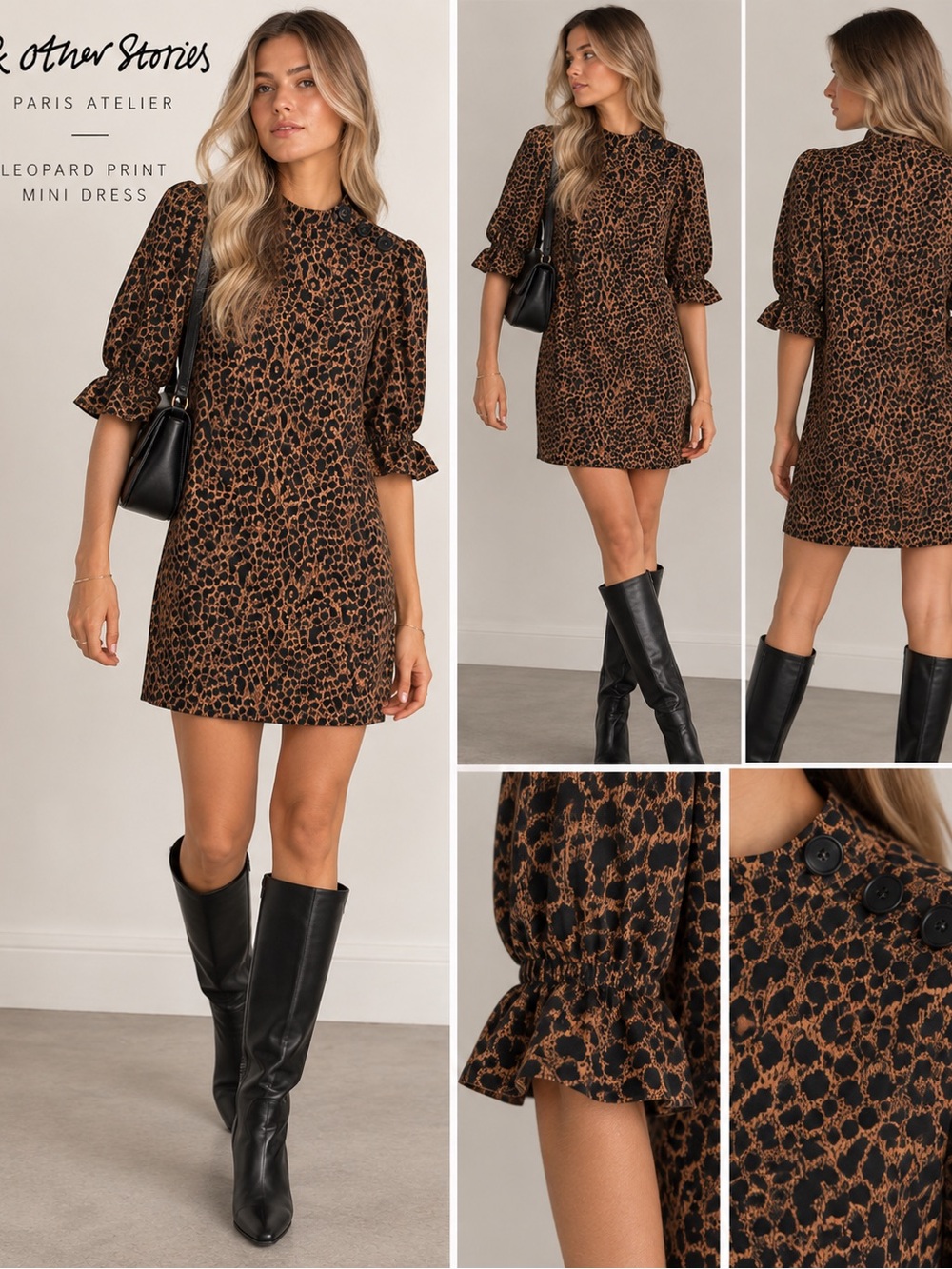 & Other Stories Leopard Print Mini Dress - Brown and Black